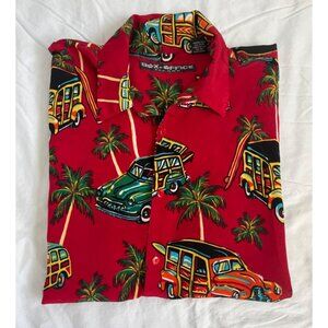 Box Office Island Classic Hawaiian Button Up Shirt Men's Size Large Cars Surfboa